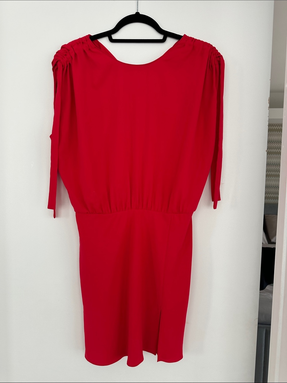 Amanda Uprichard Red Mini Dress with Gathered Shoulder Detail